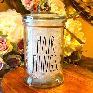 Rae Dunn HAIR THINGS in a glass jar 60 spiral hair ties